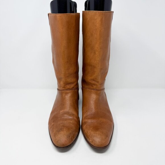 Vintage HipOppoTamus Cognac Brown Leather Mid Calf Boots Men's Size 9.5 Pull On - Picture 2 of 10